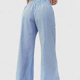 Striped Wide-Leg Cotton Trousers – Relaxed Fit