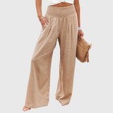 Wide-Leg Smocked Waist Trousers – Elegant Autumn Style