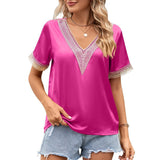 Embroidered V-Neck Satin Blouse – Tops for Women