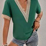 Embroidered V-Neck Satin Blouse – Tops for Women