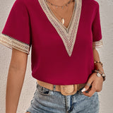 Embroidered V-Neck Satin Blouse – Tops for Women