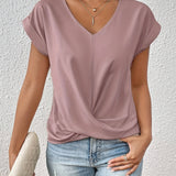 V-Neck Draped Blouse – Women's Elegant Everyday Top