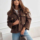 Cropped Teddy Jacket – Chocolate Elegance