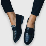Black Croc-Effect Leather Loafers