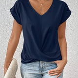 V-Neck Draped Blouse – Women's Elegant Everyday Top