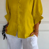 Linen Bow-Back Blouse – Summer Elegance in Linen