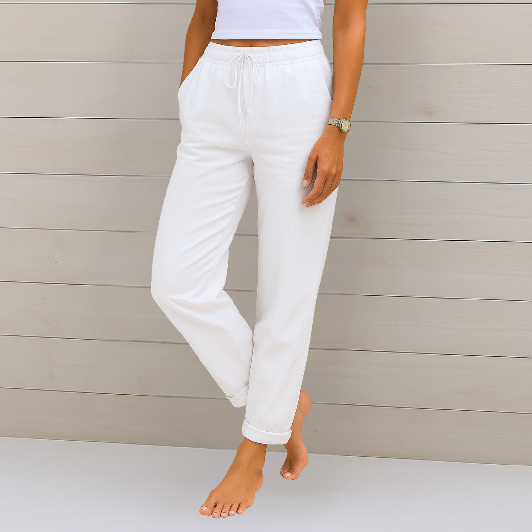 Relaxed Cotton-Linen Trousers with Drawstring Waist