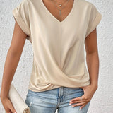 V-Neck Draped Blouse – Women's Elegant Everyday Top