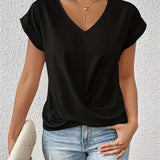 V-Neck Draped Blouse – Women's Elegant Everyday Top