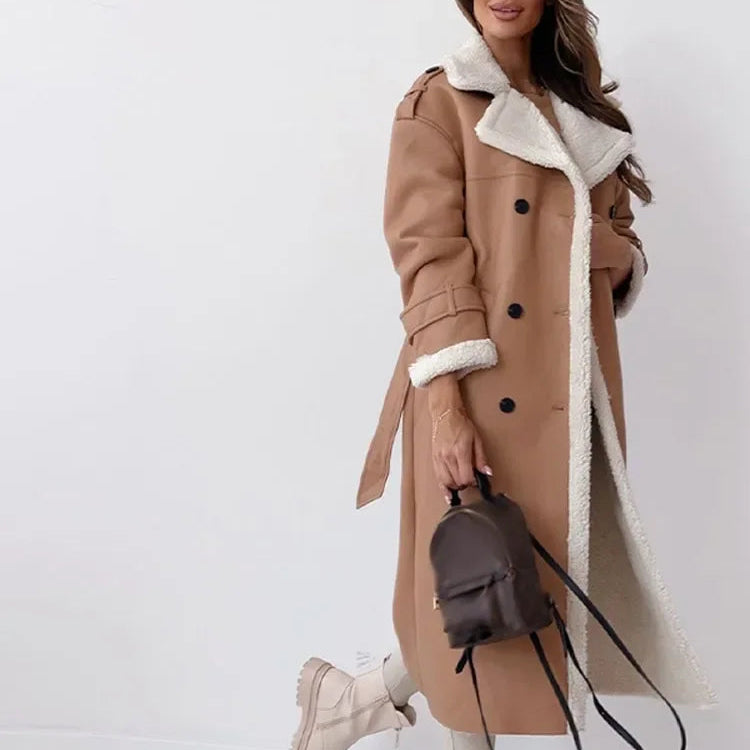 Longline Shearling-Lined Coat – Camel Elegance