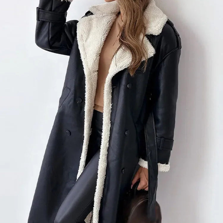 Longline Shearling-Lined Coat – Camel Elegance