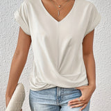 V-Neck Draped Blouse – Women's Elegant Everyday Top
